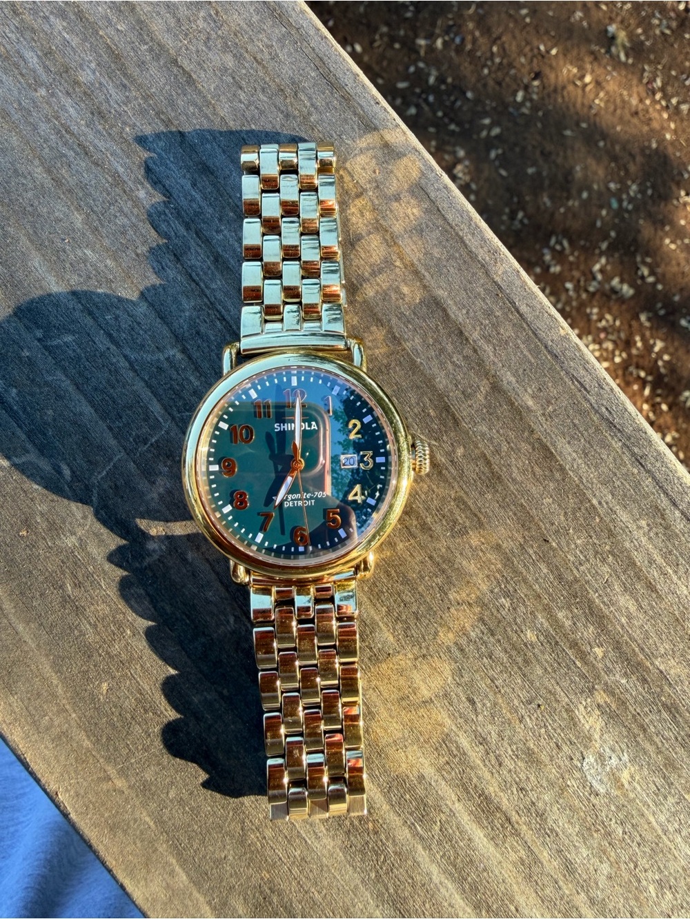 Shinola Men’s Gold Tone Watch with Turquoise Green Dial